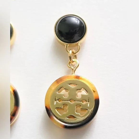 Tory Burch Black and Gold Tortoise Earrings NWT - Picture 2 of 10